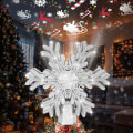 Miniatyrbilde 1 av 5: Juletrétopp - Snøfnugg juletrétopp belyst med 3D roterende snøfnugg - LED hul glitterprojektor - Juletrétopp for juletredekorasjoner (Sølv)