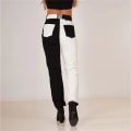 Miniatyrbild 4 av 5: Kvinnors Colorblock High Waist Jeans Tvåfärgade Rakben Denim P