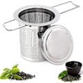 Miniatyrbilde 1 av 5: Te-sil i rustfritt stål, te-infuser te-sil med lokk, finmasket te-filter, sammenleggbart håndtak