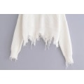 Miniatyrbillede 4 af 5: Dame V-hals løs strikket sweater langærmet rippet pullover Cro