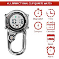 Miniatyrbillede 2 af 5: Digitalt Clip On Quartz Ur, Multifunktionelt Ur Med Kompas, Sølv, 1
