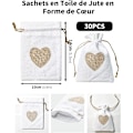 Miniatyrbilde 2 av 5: 30 stk Juteposer 10x14cm Hjertemønster Juteposer Sett med små poser med snor for å holde godteri smykker gaveboks dragee for bryllup dåp fødsel