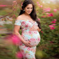 Pikkukuva 2 / 5: Äitiys Elegant Fitted Maternity Gown lyhythihainen Cross-Front V-kaula Slim Fit Maxi Valokuvausmekko Valokuvausta varten