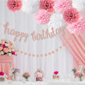 Miniatyrbild 3 av 5: Roséguld födelsedagsfest dekoration papper blomma boll siamesisk dra flagga dra blomma banderoll set, 1 set