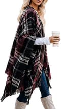 Boho poncho med öppen framsida, oversize stickad rutig sjal, wrap, kofta