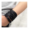 Miniatyrbillede 3 af 3: 5-pak Håndlavede Læderarmbånd Herrearmbånd Sort sort