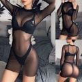 Miniatyrbillede 2 af 5: Kvinders Strandkjole Mesh Badetøj Skir Bikini Sort M
