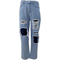 Miniatyrbild 4 av 5: Kvinnors högmidjade lösa slitna jeans, pojkvänsmode stora denimlösa