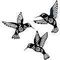 Pikkukuva 1 / 5: 3 kappaleen ontto metalli kolibri seinäkoriste, musta