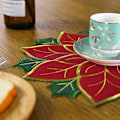 Miniatyrbild 5 av 5: Julduk, Röda Julstjärnor Broderade Dukar, 16 Tum Runda Jul Broderade Dukar, Julblommformad Duk för Jul