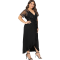 Miniatyrbilde 3 av 5: Plus Size Empire Midje Maxi Kjole Ruffle Split Semi Sheer Ensfargede Kjoler 4XL