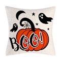 Miniatyrbillede 5 af 5: Halloween pudebetræk 18x18 sæt med 4, Halloween indretning græskar pudebetræk orange og sort Happy Halloween linned pudebetræk til hjemmet dekoration sofa soveværelse bil dekoration