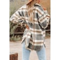 Miniatyrbillede 3 af 3: Womens Casual Plaid Shacket Lapel Button Down Langærmet Uld Blend Lomme