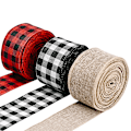 Pikkukuva 1 / 5: 3 rullaa Buffalo Plaid -juuttilankaa punottua nauhaa puun koristeluun ulkokäyttöön