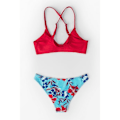 Miniatyrbild 5 av 5: Kvinnors röda blommiga tryckta knutna bikini badkläder set, m