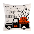Miniatyrbillede 2 af 5: Halloween pudebetræk 18x18 sæt med 4, Halloween indretning græskar pudebetræk orange og sort Happy Halloween linned pudebetræk til hjemmet dekoration sofa soveværelse bil dekoration