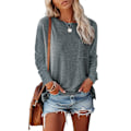 Miniatyrbillede 1 af 3: Kvinders Casual Ensfarvet Langærmet T-shirts Lomme Sideslids Skjorter Loo