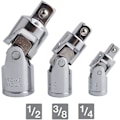 Miniatyrbild 2 av 3: 3-delad universell ledkulssats med vridbar drivadapterreducer i kromfinish av Cr-V-stål, 1/4 tum, 3/8 tum, 1/2 tum (6,3 mm/10 mm/12,5 mm)