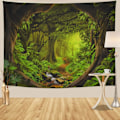 Miniatyrbild 2 av 5: Forest Tapestry Nature Tree Cave Tapestry Väggbonad Misty Forest Tapestr