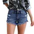 Miniatyrbillede 4 af 4: Kvinders afslappede denimshorts med flosset råt revnet denimshorts,XL