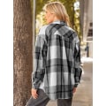 Miniatyrbillede 4 af 5: Womens Casual Plaid Shacket Button Down Langærmet Skjorte（Størrelse：L）