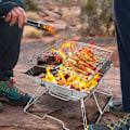 Miniatyrbillede 4 af 5: Foldbar Campingbålsplads, 304 Rustfrit Stål Grill, Rustfrit Stål Klips, Robust Bærbar Campinggrill med Bærepose til Bål, Camping, Pi