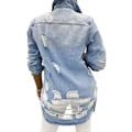 Miniatyrbillede 2 af 3: Dame Denim Jakke Langærmet Klassisk Slidt Frynser Kant Kvast Denim T