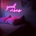 Miniatyrbild 3 av 5: Good Vibes eon-skylt med USB-ström och dimmer, rosa LED eon-skyltar för sovrum, eon-lampor för väggdekoration, spelrum, fest, bardekoration - 16,1 * 8,2