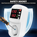 Miniatyrbillede 4 af 5: Stikkontakt med automatisk spændings- og strømsikring, justerbar over-/underspænding og strømbegrænsning, voltmeter AC220V 16A (EU-standard dobbelt stik)