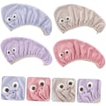 Miniatyrbilde 5 av 5: 4-pakning med tørre hårhatter for kvinner mikrofiber hårhåndkle hodeplagg kvinners hårhåndklehatt tørker håret akvablå taro lilla kamel rose rosa hatt badehåndklehatt 25*65 cm