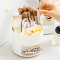 Miniatyrbillede 5 af 5: Roterende blyantsholder - 4 penneholder-rum - Skrivebordsarrangør - 360 graders roterende skrivebordsopbevaring - Makeupbørsteopbevaring - Hvid