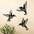Pikkukuva 5 / 5: 3 kappaleen ontto metalli kolibri seinäkoriste, musta