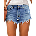 Miniatyrbillede 1 af 4: Kvinders afslappede denimshorts med flosset råt revnet denimshorts,XL