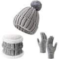 Miniatyrbild 2 av 3: Stickad Mössa Set Pompom Mössa Halsduk Handskar Vinter Varm Halsvärmare med Foder 3 Delar kompatibel Män och Kvinnor Vinter Stickad Mössa Set Halsduk Handskar
