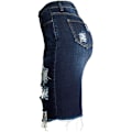 Miniatyrbillede 3 af 5: Kvinde Bodycon Front Split Frayed Mørk Vasket Midi Denim Blyantsnederdel STØRRELSE