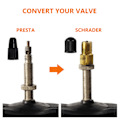 Miniatyrbilde 4 av 5: Messing Presta Ventiladapter (5-pakning + 10 hetter) - Konverter Presta til Schrader for sykler, elsykler og elsparkesykler