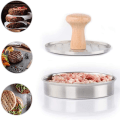 Miniatyrbilde 4 av 5: Hakket biffburgerpresse, matkvalitet rustfritt stål burgerpresse med trehåndtak, non-stick burgerpresse