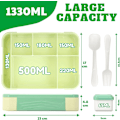 Pikkukuva 2 / 3: Lounasrasia, Bento-rasia Muovinen lounasrasia sopii aikuisille lapsille, 1300 ml Bento-rasia Ateriarasia kolmella lokerolla ja ruokailuvälineillä, BPA-vapaa, Mikroaaltouuni