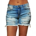 Miniatyrbillede 5 af 5: Huller Style Dame Ripped Jeans Shorts Høj Elastisk Kant Kort til Dame Shorts XL, mørkeblå