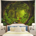 Miniatyrbillede 1 af 5: Skovtapet Nature Tree Cave Gobelin Vægophæng Misty Forest Tapet Stream Through Rainforest Gobelin Landskab Gobelin Jungle Creek Psykedelisk Gobelin til Stue