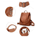 Miniatyrbild 5 av 5: Dam Läder Ryggsäck Axelväska för Kvinnor Crossbody Väska
