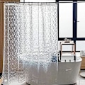 Miniatyrbillede 1 af 5: Anti-meldug bruseforhæng 180 x 200 cm, 3D semi-transparent EVA vaskbare bruseforhæng med 12 kroge, vandtæt antibakteriel hurtigtørrende, compa