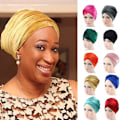 Miniatyrbillede 2 af 4: Multi Layer Fløjls Turban Cap Ensfarvet Elegant Hijab Hat Elast