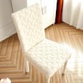 Miniatyrbilde 1 av 5: Stretch Spisebordstoltrekk Høyrygget Spisebordstoltrekk Avtakbart Setebeskytter for Spisestue Kjøkken Hotell Fest (Beige, 1 stk)