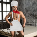 Pikkukuva 5 / 5: Miesten seksikkäät asut Alusvaatteet Set Kokki Seksi Cosplay Asut Esiliina Poikamiehelle