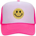Miniatyrbild 1 av 5: Fashion Smiley Sequin Print Neon High Crown Foam Mesh Back Trucker Cap - Unisex, One Size rosa