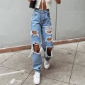 Miniatyrbilde 3 av 5: Dame High Waist Løs Revet Jeans, Boyfriend Fashion Stor Denim Løs