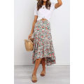 Miniatyrbilde 3 av 5: Kvinners høye midje floral midi boho elastisk høye midje skjørt splitt A-linje fl