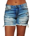 Miniatyrbillede 1 af 5: Huller Style Dame Ripped Jeans Shorts Høj Elastisk Kant Kort til Dame Shorts XL, mørkeblå