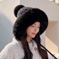 Miniatyrbillede 2 af 4: Vinterstrikket Fleeceforet Beanie Varmt Hue med Øreklapper, Pom Poms til Kvinder